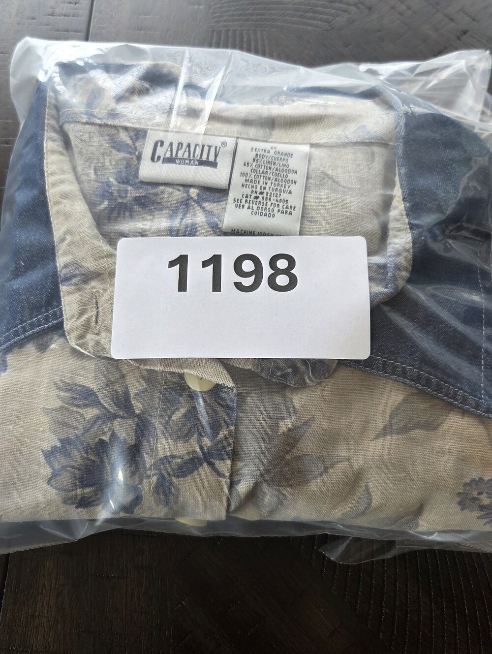 Vintage Capacity Woman Linen Blend Blue Floral Button Down Shirt Denim 2X - Picture 11 of 11